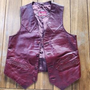 Andre De Leure Vintage Burgundy Leather Western Vest Arrow Pockets Size 38